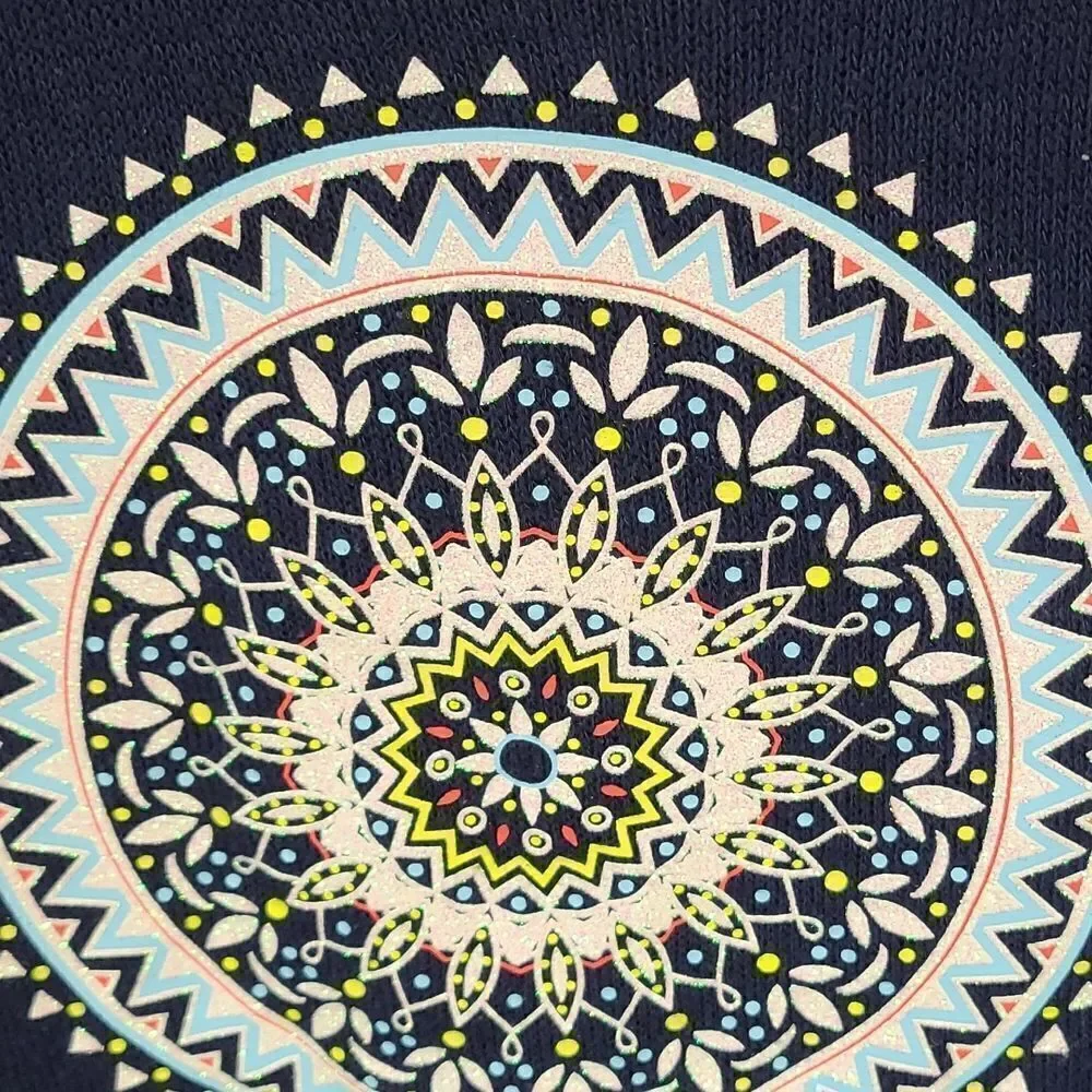 Justice Navy Blue Spring Lightweight Sweater Glitter Medallion Tab Sleeves Sz 10